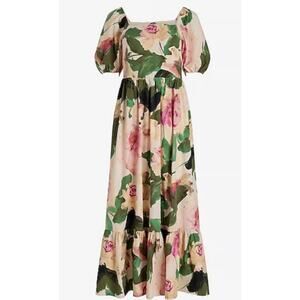 Express Floral Ruffled Tiered Puff Sleeve Maxi Dress XS